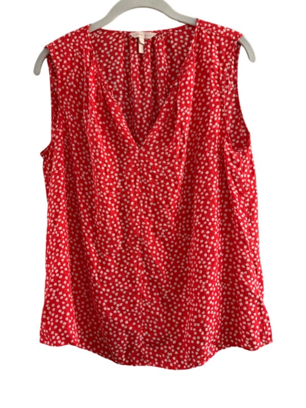 Rebecca Taylor Sleeveless Blouse Silk Blend Split Neck Micro Floral Red Size 8